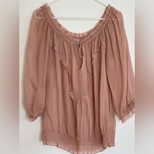 Guess by Marciano Ruffled Pink sheer blouse